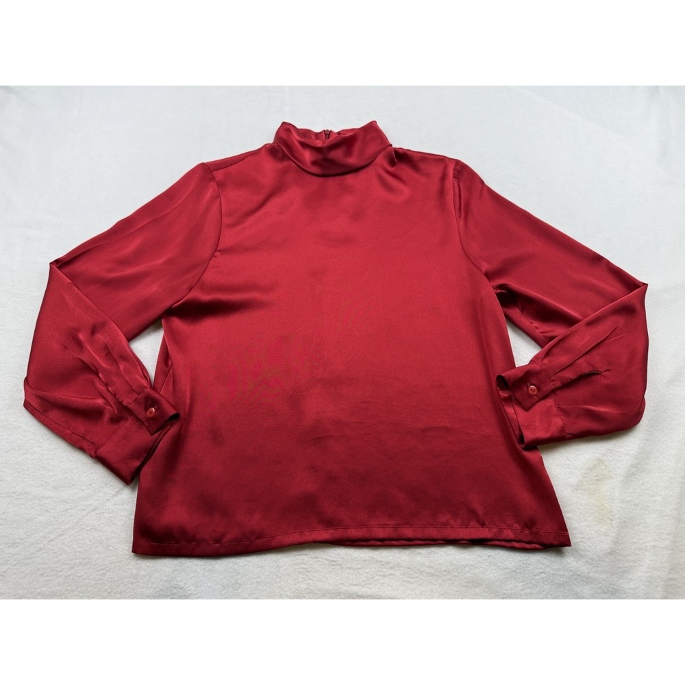 Pendleton Red Satin Turtleneck Blouse Petite Size 8
